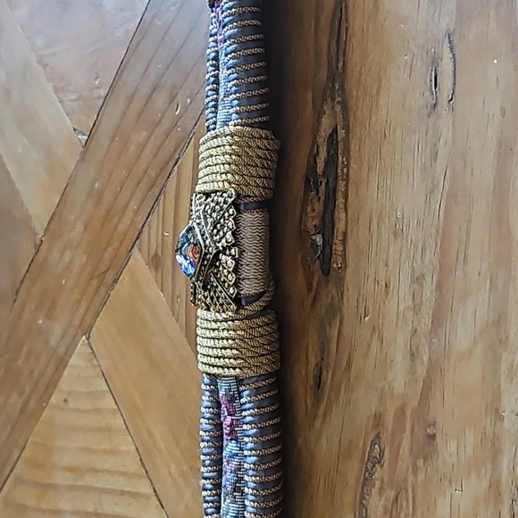 Gorgeous unique braided cord tan and gold tapestry brooch tie waist belt OS - Picture 8 of 8